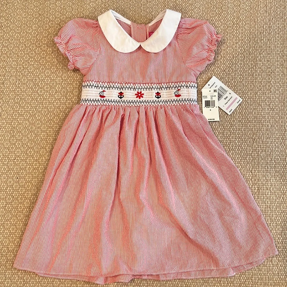 Red Seersucker Sailboat Dress - Picture 1 of 3